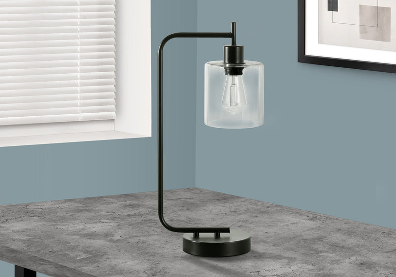 Metal Round Arched USB Table Lamp With Clear Drum Shade - Black