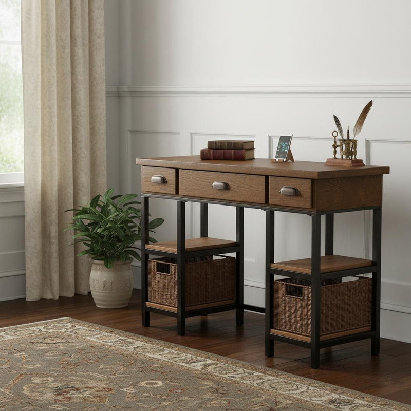 Writing Desk With Three Drawers - Gray / Black