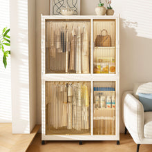 Load image into Gallery viewer, Portable Wardrobe Closet Storage Organizer For Clothes, 6 Magnetic Doors With 6 Cubes &amp; 2 Hanging Rods, 6 Hangers - Cream White
