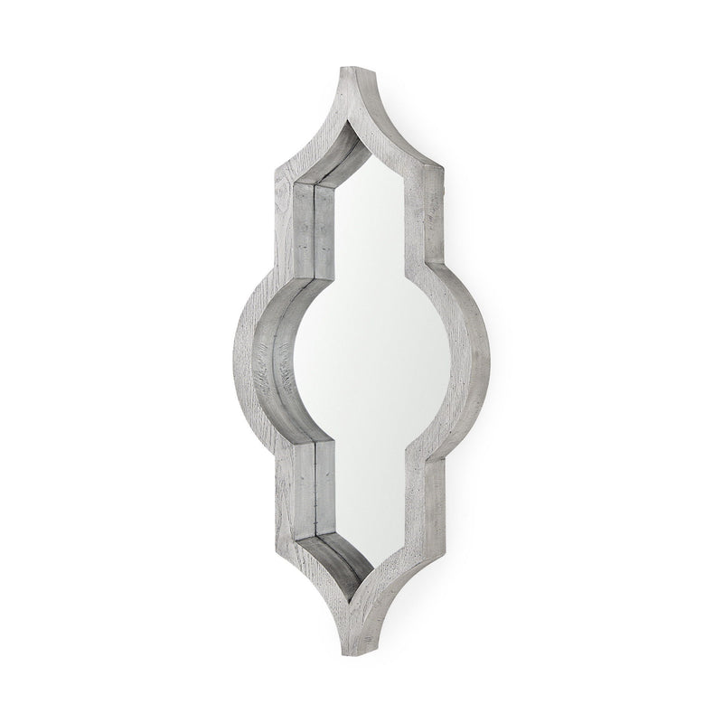 Solid Wood Abstract Framed Accent Mirror - White