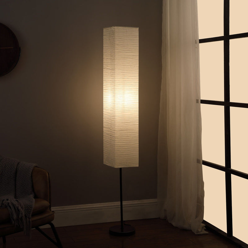 Column Floor Lamp With Off-White Rectangular Paper Shade - Black