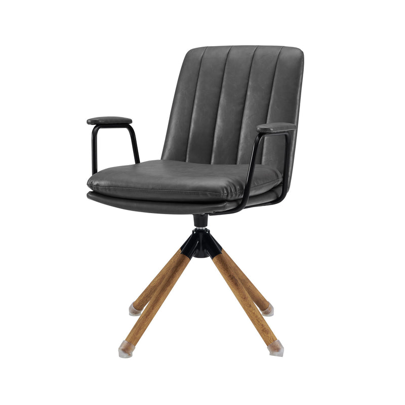 Faux Leather Swivel Arm Chair - Gray And Natural
