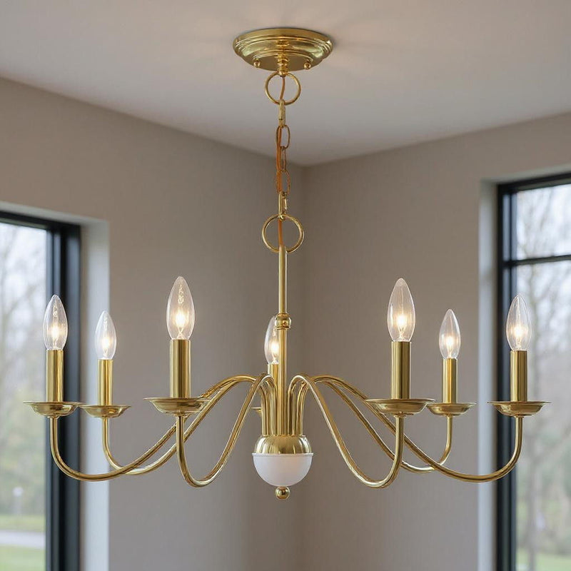 Seven Light Dimmable Chandelier With Shades - Brass