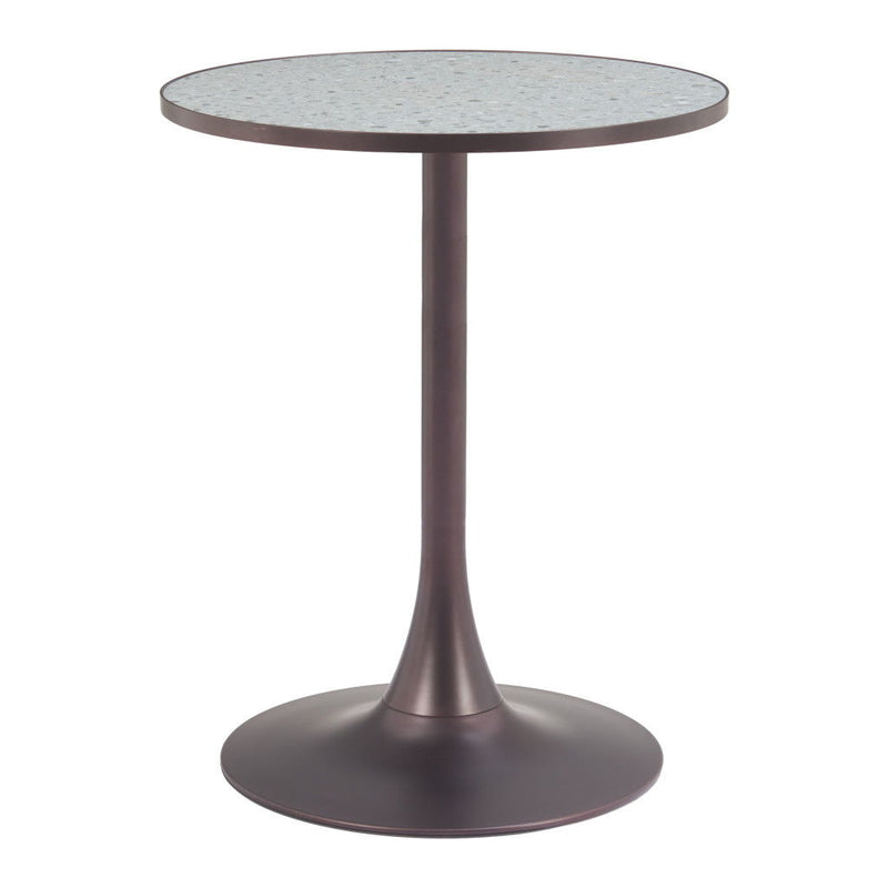 24" Wood And Steel Pedestal Base Round Top Dining Table - Bronze / Gray