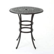 Load image into Gallery viewer, Traditional Style Cast Aluminum Bar Table With Lattice Design And Umbrella Holder - Bronze
