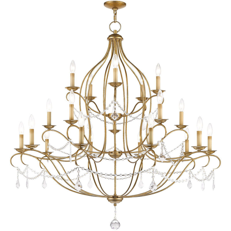 Twelve Light Dimmable Chandelier With Shades - Antiqued Gold