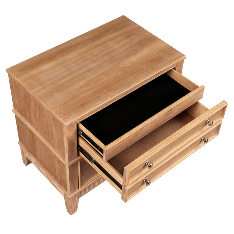 Solid Wood Ribbed Texture Three Drawer Nightstand (Set of 2) - Natural