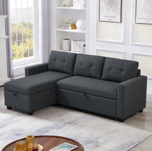 Load image into Gallery viewer, Upholstered Pull Out Sectional Sofa with Storage Chaise, Convertible Corner Couch, Dark Grey
