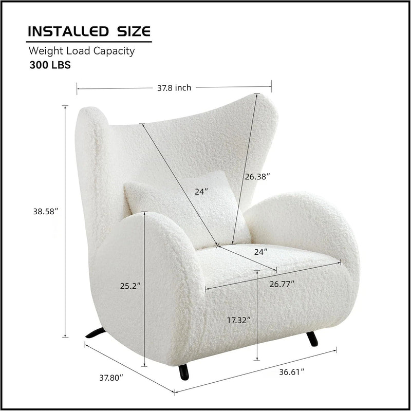 Wingback Armchair & Ottoman Combo For Living Room - White