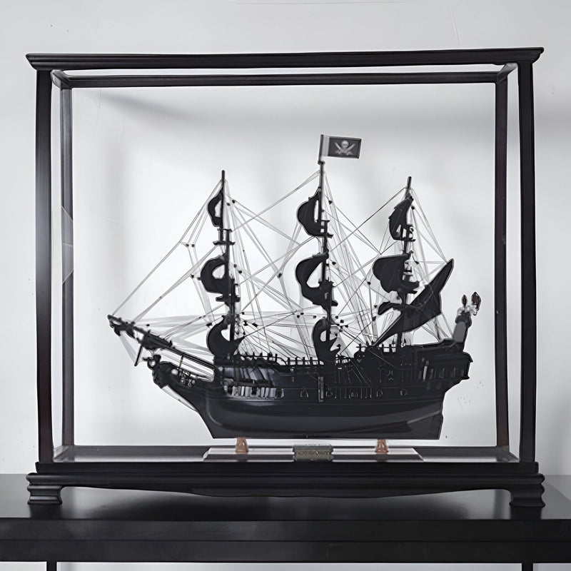 Hand Painted Pirate Medium Display Case Model Boat - Black / Pearl