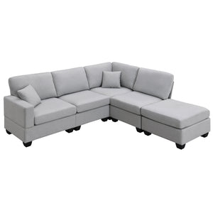 [VIDEO provided][New]89.8*60.2" Modern Sectional Sofa,5-Seat Modular Couch Set with Convertible Ottoman,L-Shape Linen Fabric Corner Couch Set with 2 Pillows for Living Room,Apartment,Office, 3 Colors