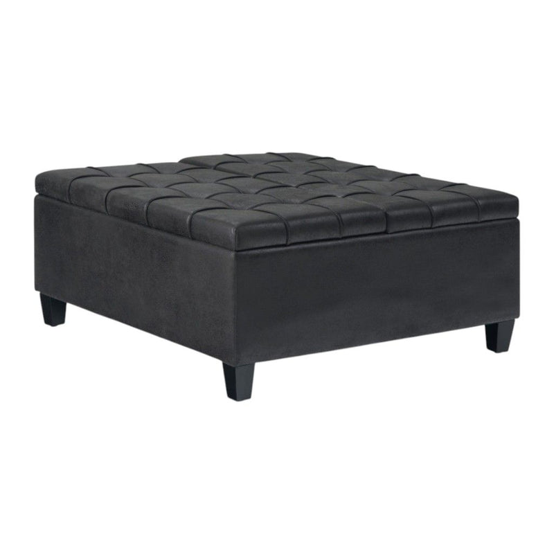 Cocktail Leather Ottoman With Storage - Black / Espresso