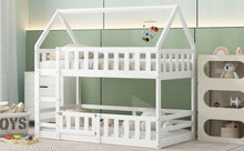 Load image into Gallery viewer, Twin over Twin House Bunk Bed with Fence and Door, White
