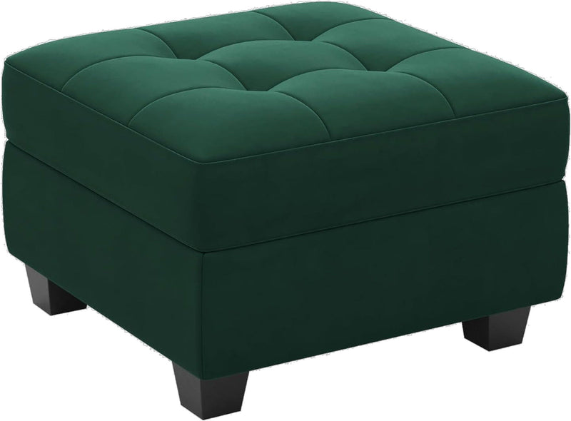 Velvet Tufted Storage Ottoman - Green / Black
