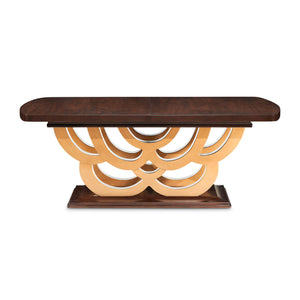 Camellia Field - Rectangular Pedestal Dining Table - Dark Brown / Gold