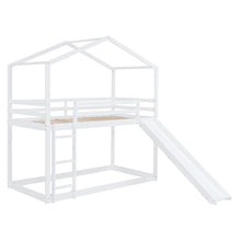 Load image into Gallery viewer, Twin Over Twin Bunk Bed with Roof, Slide and Ladder, White
