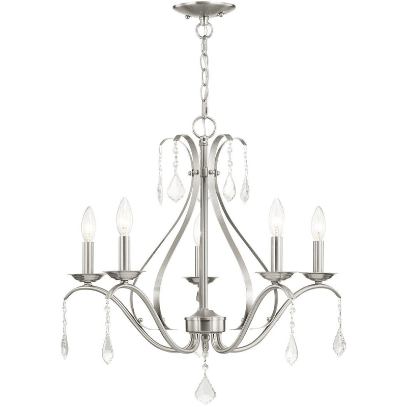 23" Five-Light Dimmable Chandelier With Shades - Nickel