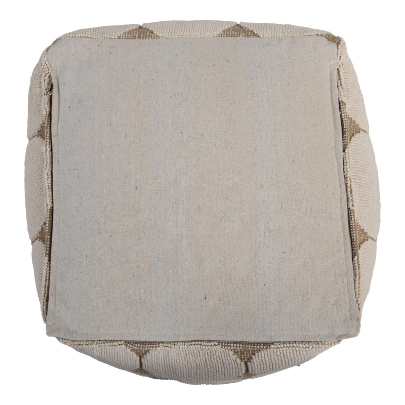 Cotton Blend Geometric Cube Pouf Ottoman - Beige Khaki And Natural
