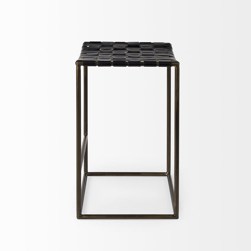Leather And Iron Backless Bar Chair - Black / Brown