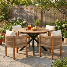 Load image into Gallery viewer, 5 Piece Outdoor Dining Set With Round Table And 4 Wrapped Chairs - Black / Brown / Teak

