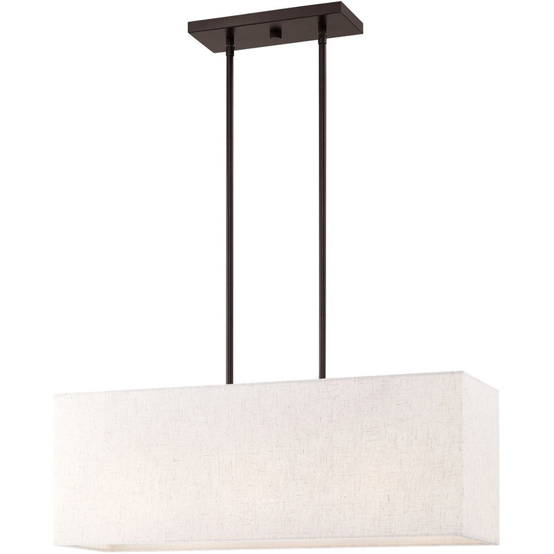 12" Three Light Metal Dimmable Chandelier With Shades - Bronze / Cream