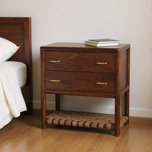 Load image into Gallery viewer, 32" Solid Wood Two Drawer Nightstand With Leather Shelf - Brown
