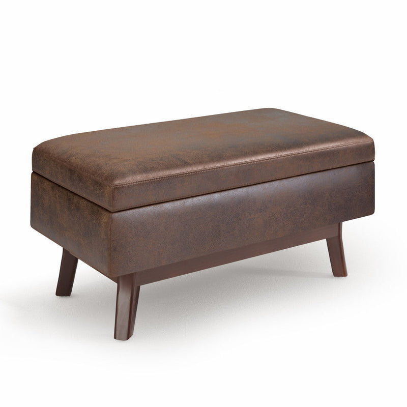 Cocktail Leather Ottoman With Storage - Brown