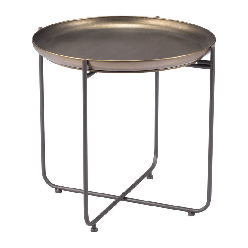 21" Steel Round Cross Legs End Table - Bronze And Gray