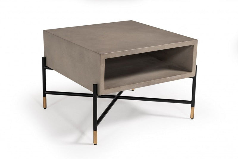 Modern Concrete Metal Coffee Table - Gray And Black