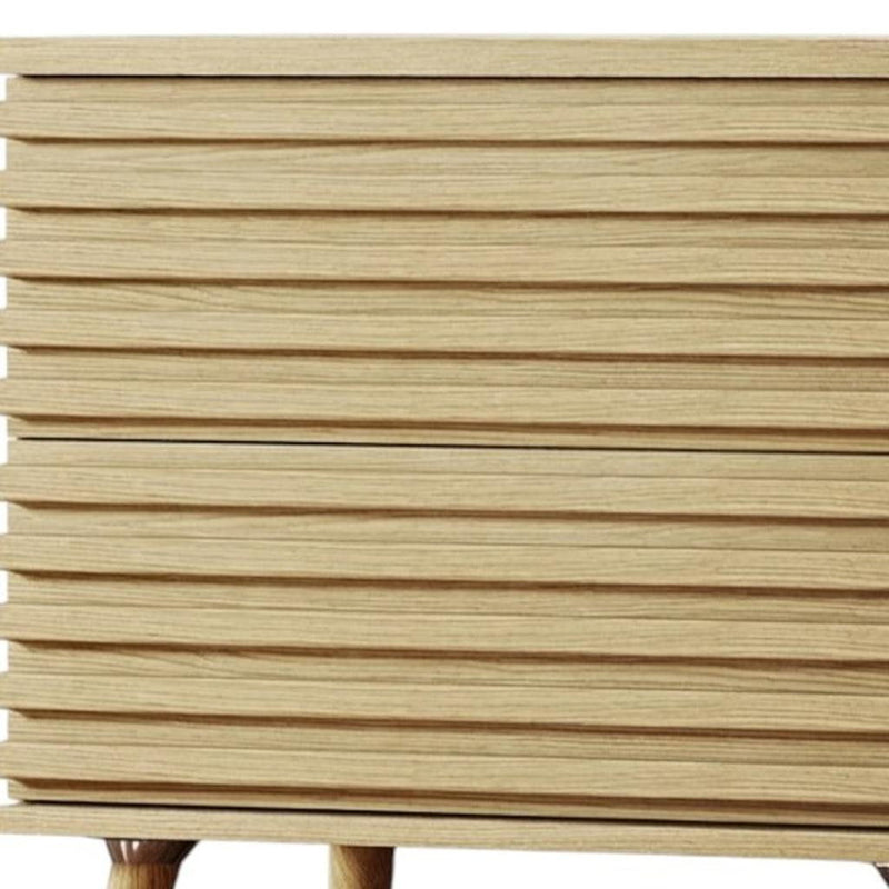 Solid Wood Ribbed Texture Two Drawer Nightstand - Natural