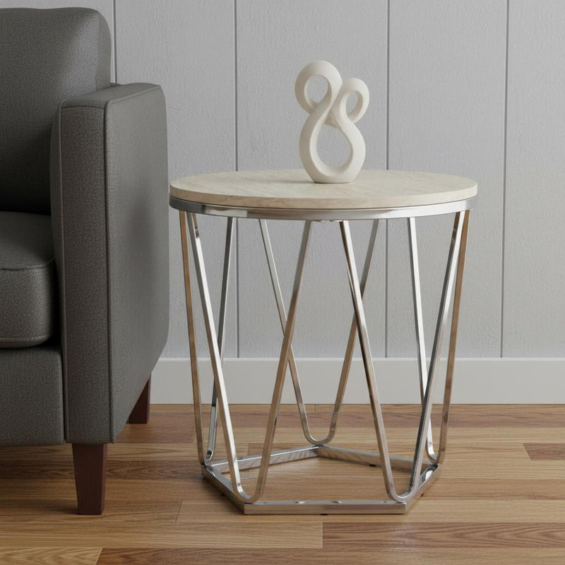 Manufactured Wood And Iron Round End Table - Silver