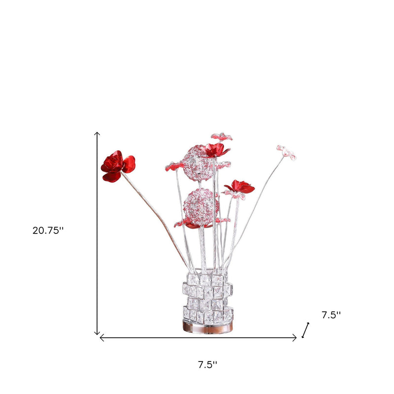 Metal And Faux Crystal Geometric And Roses Bedside Lamp - Silver And Clear