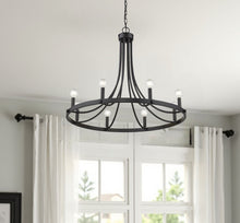 Load image into Gallery viewer, Candle Style Eight Light Metal Dimmable Chandelier - Black
