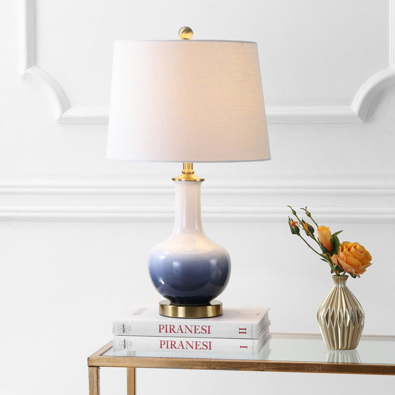 25" Novelty Table Lamp LED With Drum Shade - Gold / White