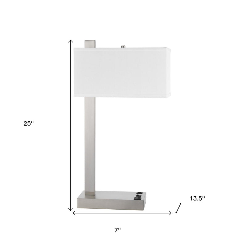 Metal Desk USB Table Lamp With White Shade - Nickel