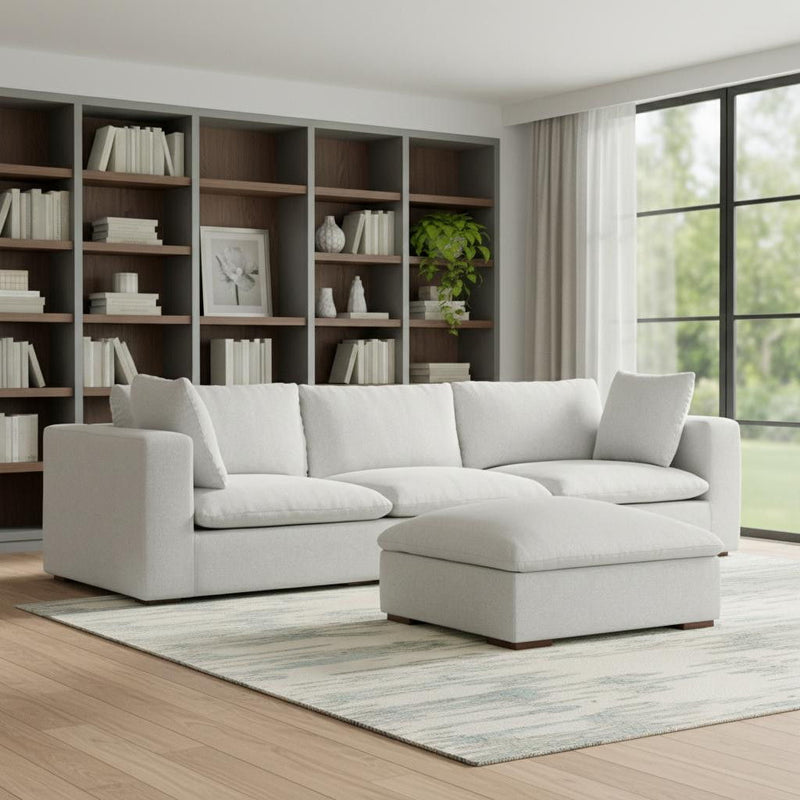 2 Piece Living Room Set Fabric Sofa & Ottoman With Brown Legs - Gray