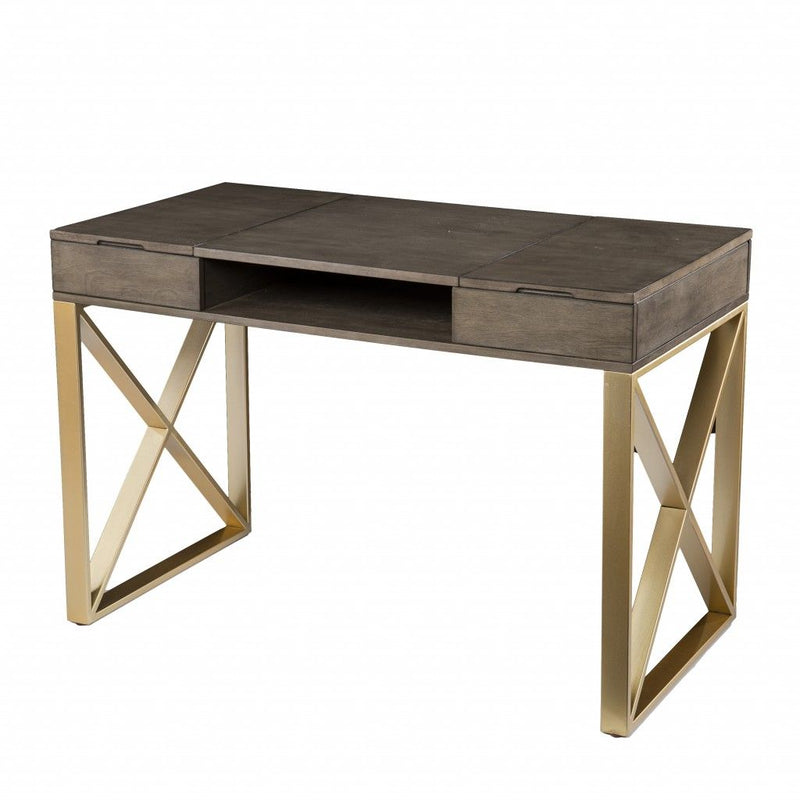 Writing Desk With Two Drawers - Gray / Gold