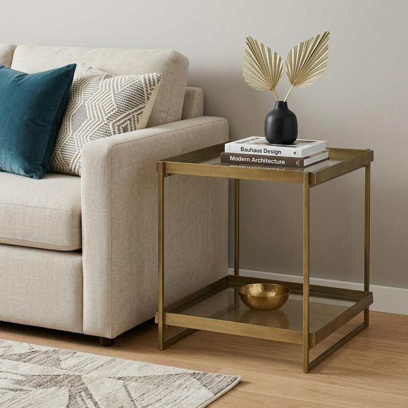 Tempered Square Frame End Table With Two Shelves - Clear