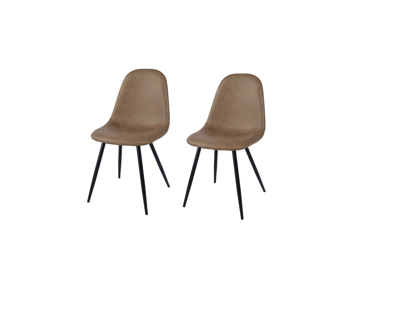 Faux Leather Metal Dining Side Chairs (Set of 2) - Light Brown / Black