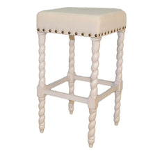 Load image into Gallery viewer, Faux Leather And Solid Wood Backless Bar Height Chair With Footrest 30" - Cream
