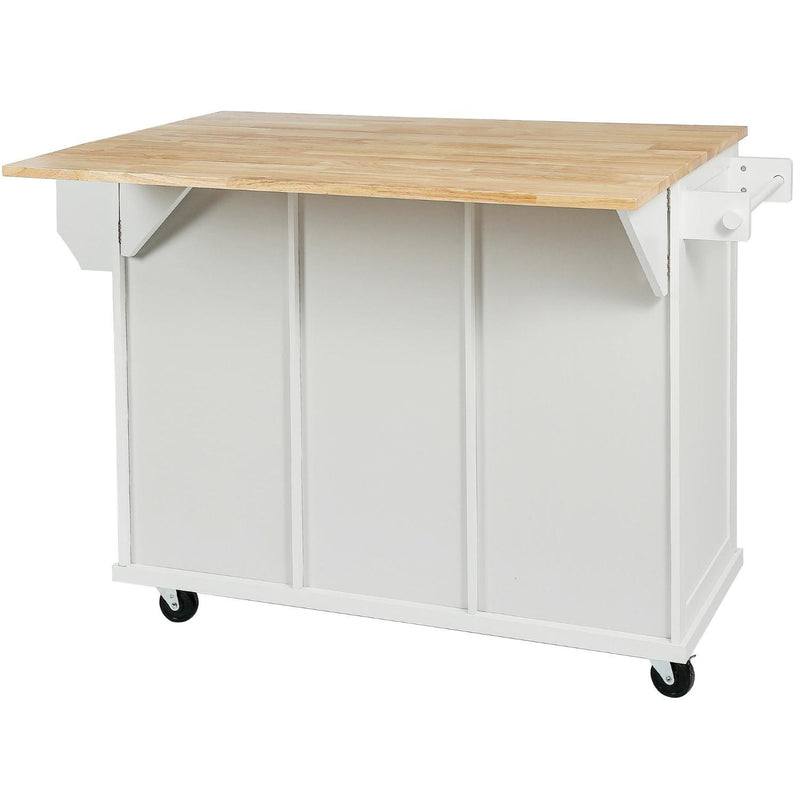 Brown And Wood Flat Door Rolling Kitchen Cart With Storage - White