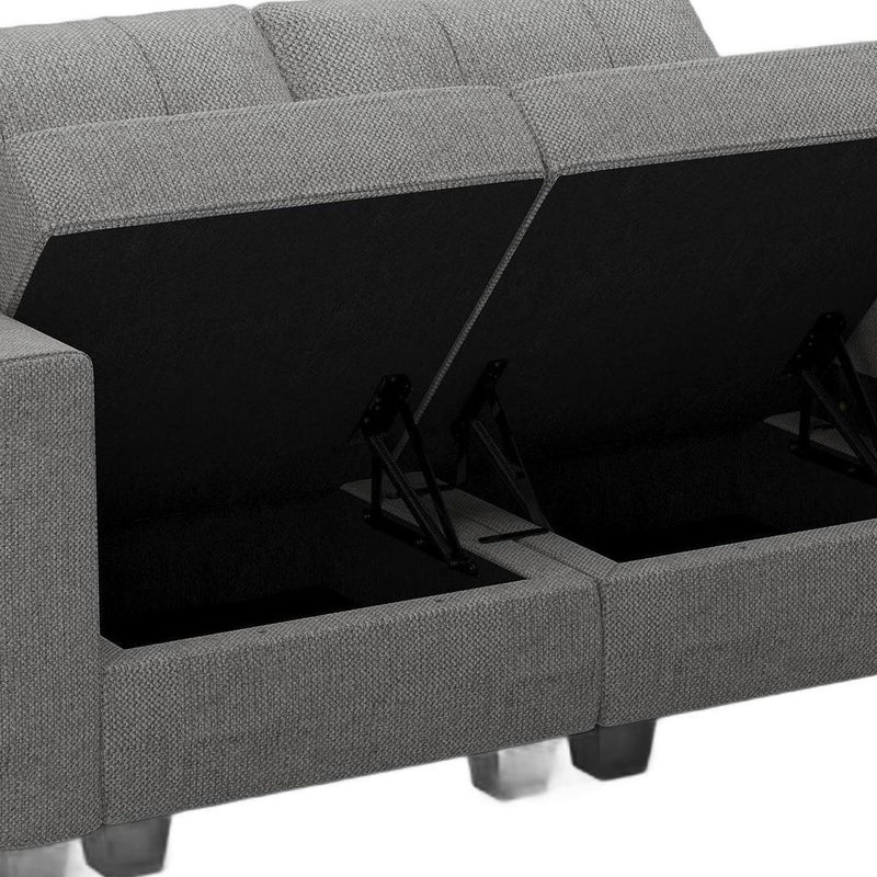 Linen Blend Loveseat With Storage - Light Gray And Black
