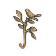 Load image into Gallery viewer, 5" Cast Iron Bird Wall Hook - Antiqued Gold
