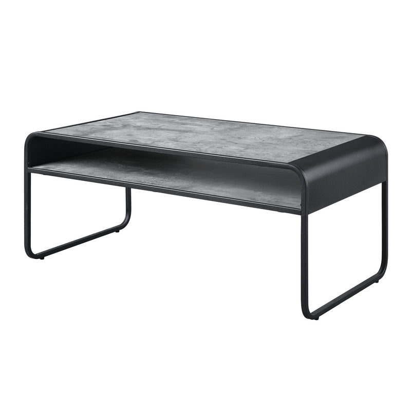 42" Concrete And Metal Sled Coffee Table With Shelf - Black And Gray