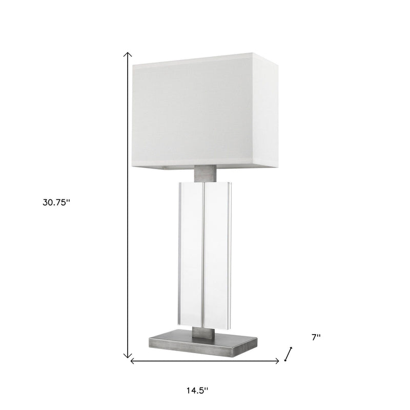 Metal And Acrylic Buffet Lamp With White Shade - Silver