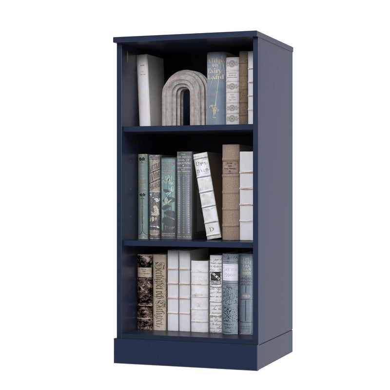 Solid Wood Adjustable Three Tier Library Bookcase - Navy Blue