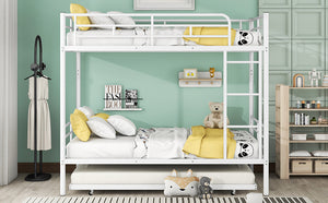 Full Over Full Metal Bunk Bed with Trundle, White