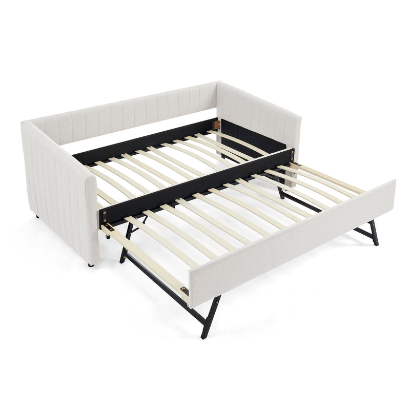 Upholstered Daybed With Trundle With Vertical Stripes
