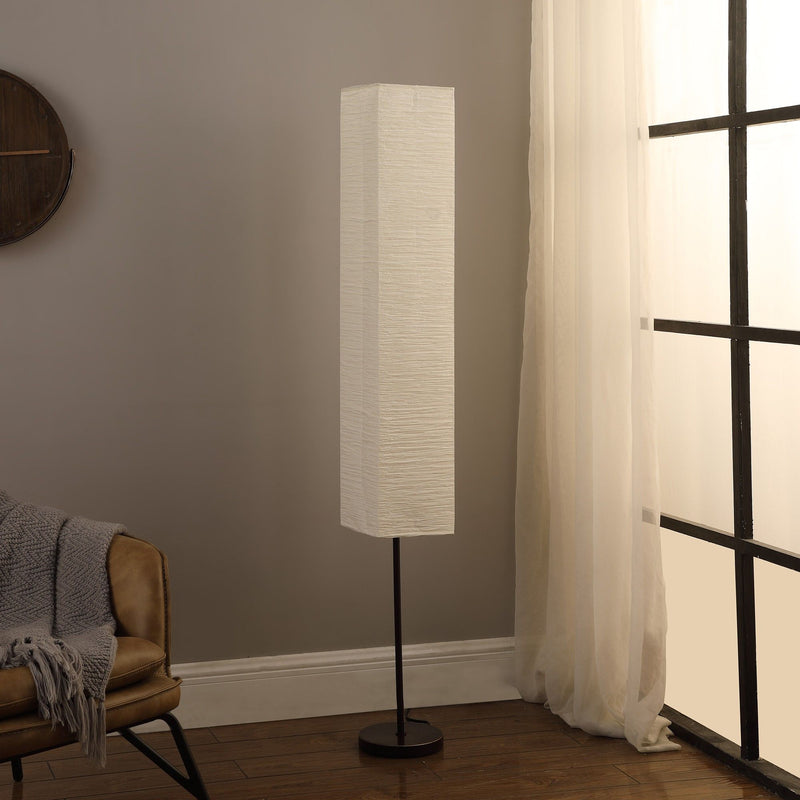Column Floor Lamp With Off-White Rectangular Paper Shade - Black