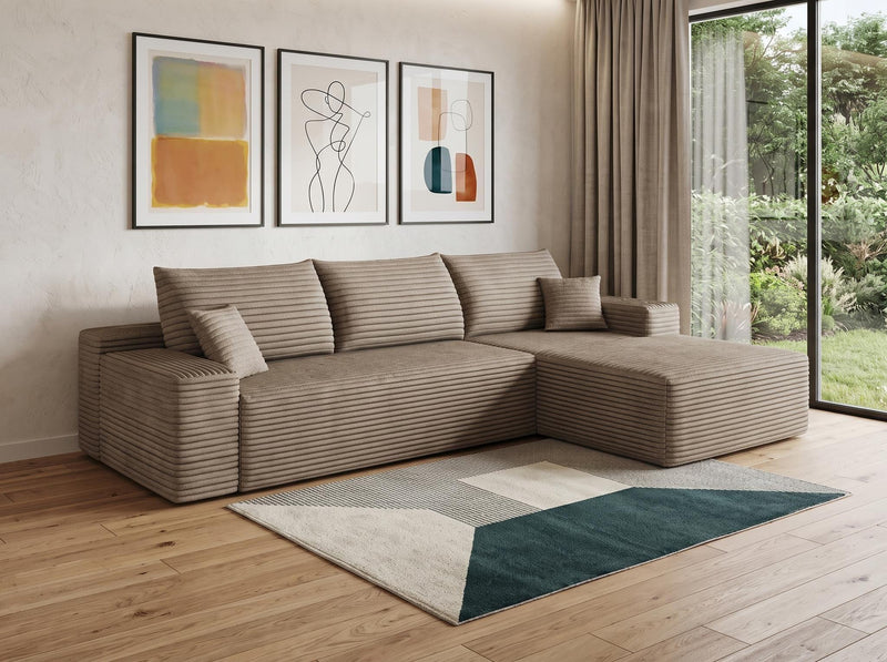 Corduroy Modular L Shaped Sofa And Chaise Sectional (762626) - Camel
